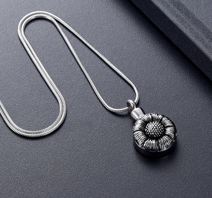 Stainless Steel Sunflower Urn Necklace For Human Pet Ashes Cremation Pendant