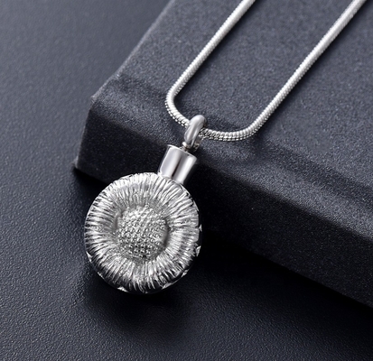 Stainless Steel Sunflower Urn Necklace For Human Pet Ashes Cremation Pendant