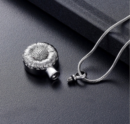 Stainless Steel Sunflower Urn Necklace For Human Pet Ashes Cremation Pendant