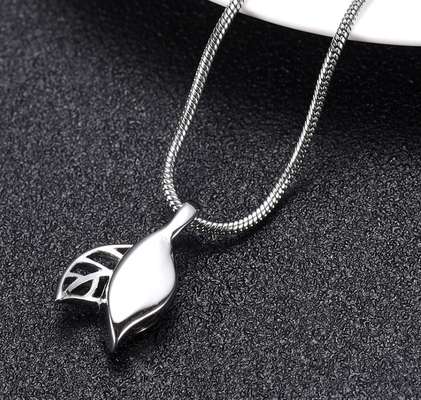 Stainless Steel Cremation Pendant Necklace Leaf Shape Memorial Urn for Human/Pet Ashes