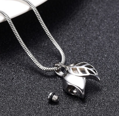 Stainless Steel Cremation Pendant Necklace Leaf Shape Memorial Urn for Human/Pet Ashes