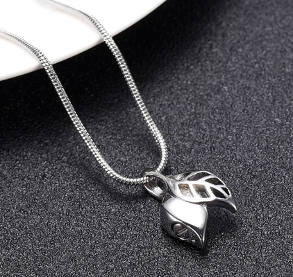 Stainless Steel Cremation Pendant Necklace Leaf Shape Memorial Urn for Human/Pet Ashes