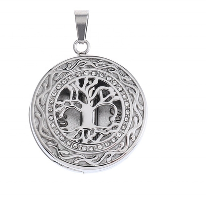 Women's Life Tree Round Wing Cremation Ashes Necklace Ladies Nature Lucky Jewelry Pendant Link Charm
