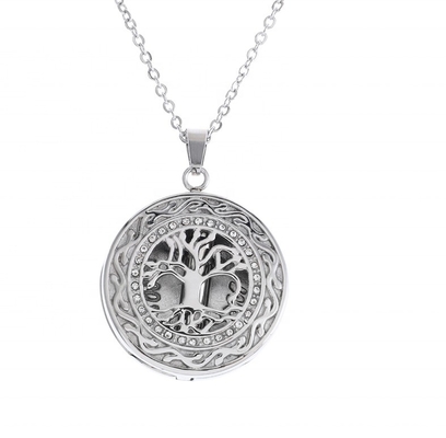 Women's Life Tree Round Wing Cremation Ashes Necklace Ladies Nature Lucky Jewelry Pendant Link Charm
