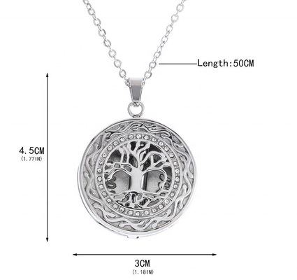Women's Life Tree Round Wing Cremation Ashes Necklace Ladies Nature Lucky Jewelry Pendant Link Charm