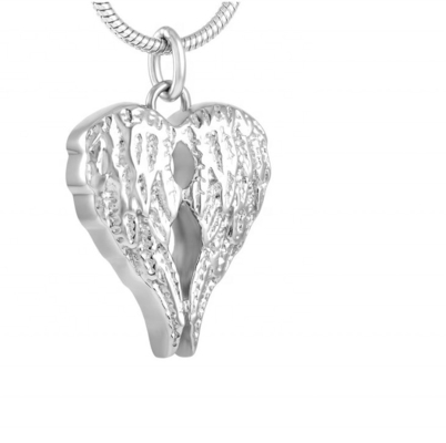 Stainless Steel Double Angel Wing Feather Cremation Pendant for Memorial Ashes Holder