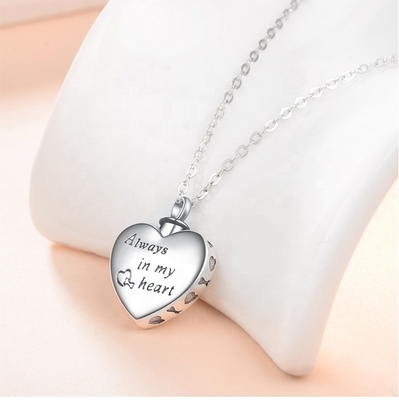 925 Sterling Silver Heart Paw Cremation Pendant Classic Style and CNC Inlay Technology