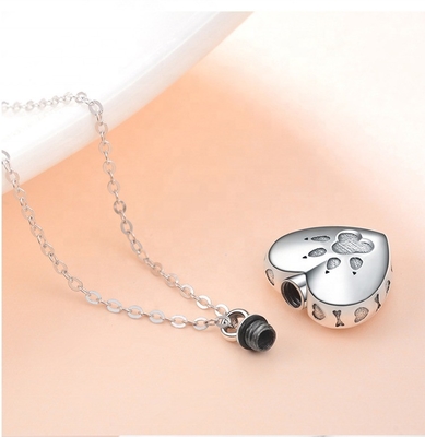 925 Sterling Silver Heart Paw Cremation Pendant Classic Style and CNC Inlay Technology