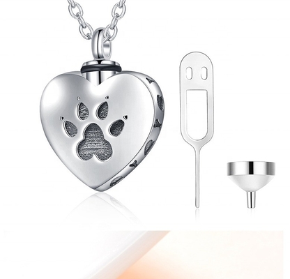 925 Sterling Silver Heart Paw Cremation Pendant Classic Style and CNC Inlay Technology