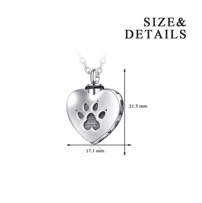 925 Sterling Silver Heart Paw Cremation Pendant Classic Style and CNC Inlay Technology
