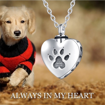 925 Sterling Silver Heart Paw Cremation Pendant Classic Style and CNC Inlay Technology