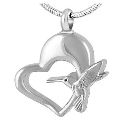 Men's Hummingbird and Heart Cremation Urn Pendant Necklace with Mould Making Service