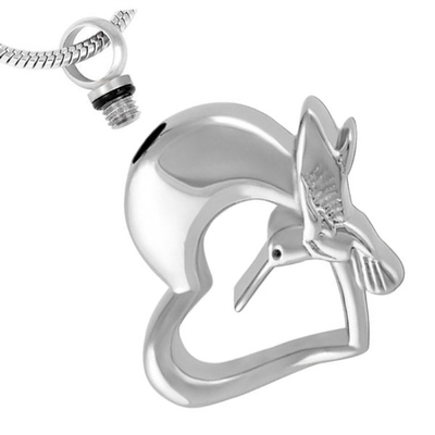 Men's Hummingbird and Heart Cremation Urn Pendant Necklace with Mould Making Service