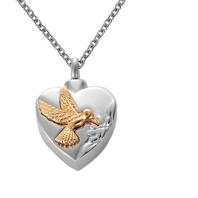 Rose Gold Plated Stainless Steel Fashion Niche Peach Heart Hummingbird Modeling Urn Memorial Pendant Necklace