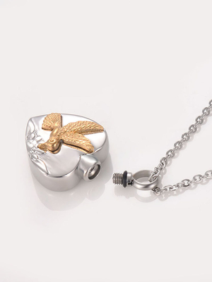 Rose Gold Plated Stainless Steel Fashion Niche Peach Heart Hummingbird Modeling Urn Memorial Pendant Necklace