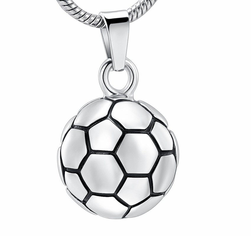 Round Soccer Ball Keepsake Urn Necklace For Ashes Stainless Steel Cremation Jewelry