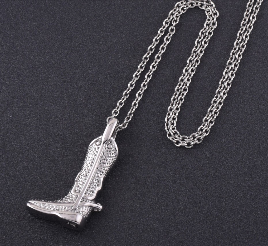 CNC Inlay Technology Men's Military Boot Cremation Jewelry Keepsake Pendant Necklace