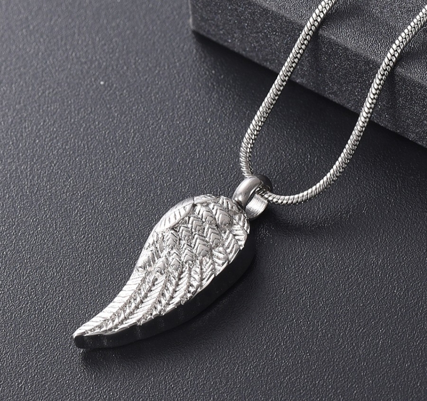 Stainless Steel Ashes Locket Angel Feather Wing Cremation Necklace for Men and Women