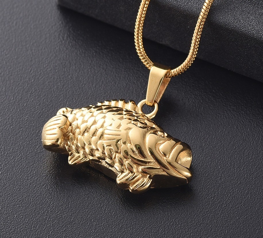 Fish Cremation Jewelry Keepsake Urn Necklace for Pet Ashes Stainless Steel 4 Colors