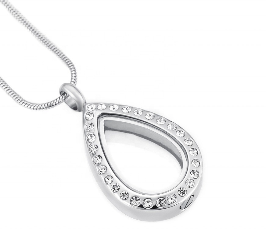Excellent Durable Stainless Steel Glass Teardrop Pendant Ideal Gift for Memorial Occasion
