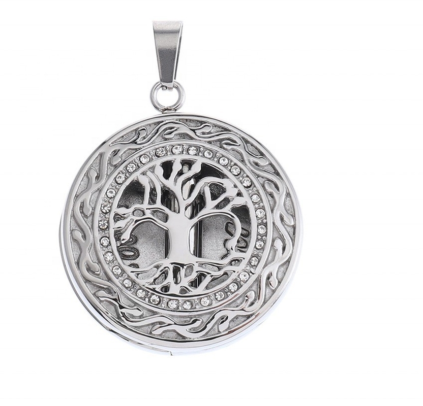 Women's Life Tree Round Wing Cremation Ashes Necklace Ladies Nature Lucky Jewelry Pendant Link Charm