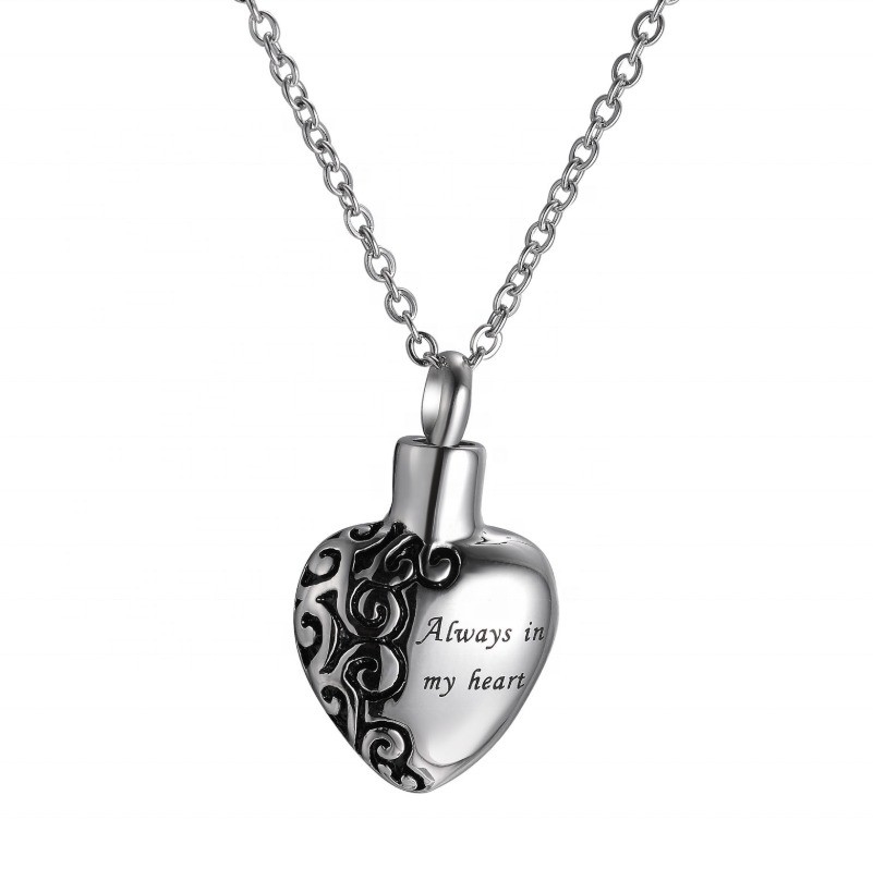 Always in my Heart Cremation Necklace for Ashes Memorial Jewelry Heart Urn Pendant