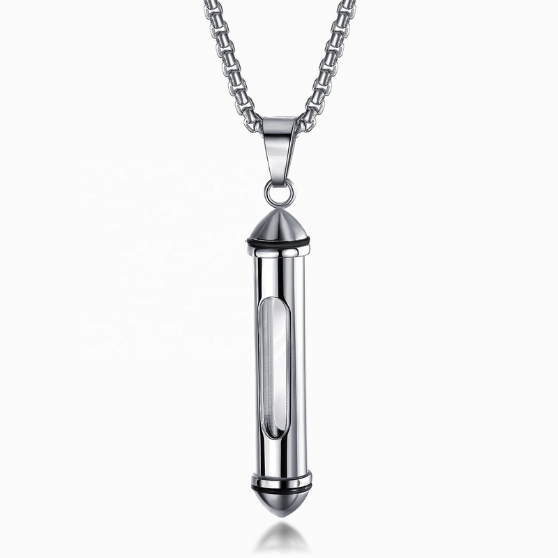 Decoration Stainless Steel Cremation Jewelry Cylinder Ashes Pendant Urn Necklace